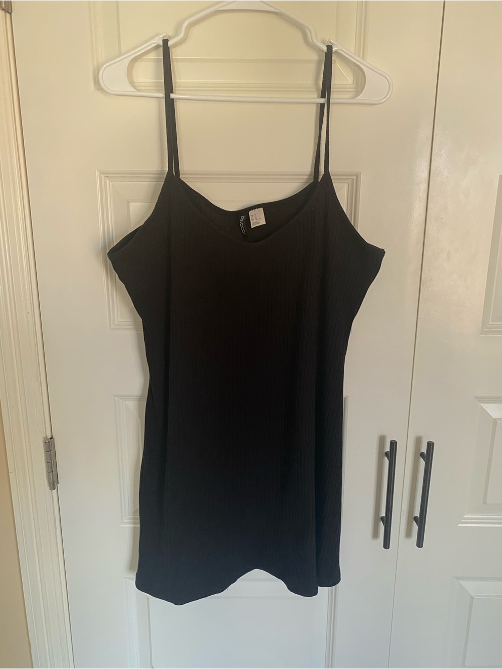 Divided Black Ribbed Spaghetti Strap Mini Dress